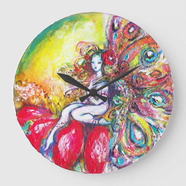 TITANIA SITTING ON A RED FLOWER LARGE CLOCK (Front)