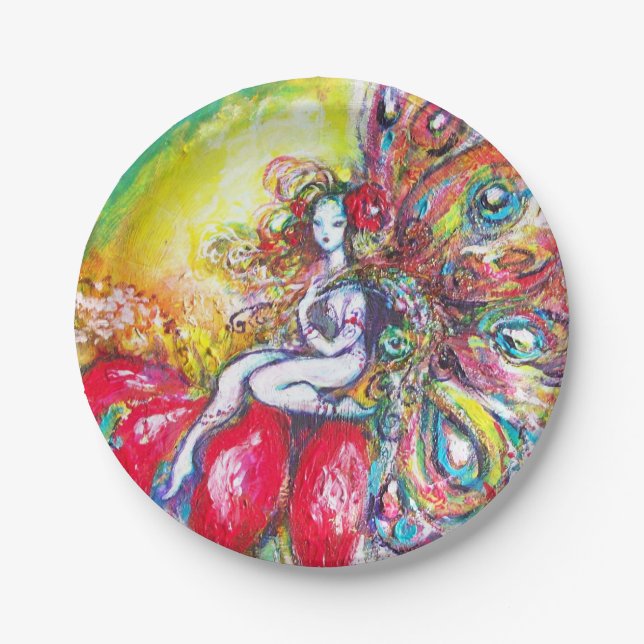 TITANIA SITTING ON A RED FLOWER PAPER PLATE (Front)