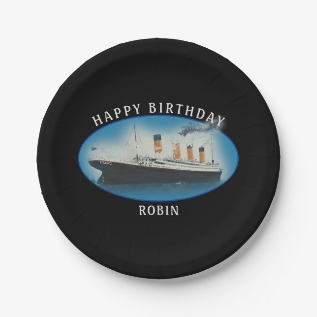 Titanic Birthday Black RMS White Star Line Ship Paper Plate (Front)