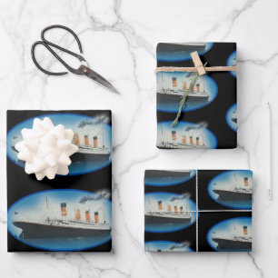 Titanic Birthday Black White Star Line Ship Wrapping Paper Sheet