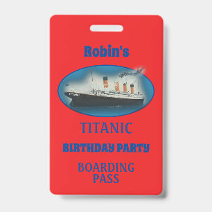 Titanic Birthday Invitation Red White Star Ship ID Badge