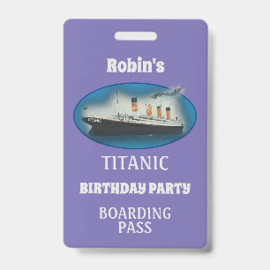 Titanic Birthday Purple White Star Line Ship Badge ID Badge
