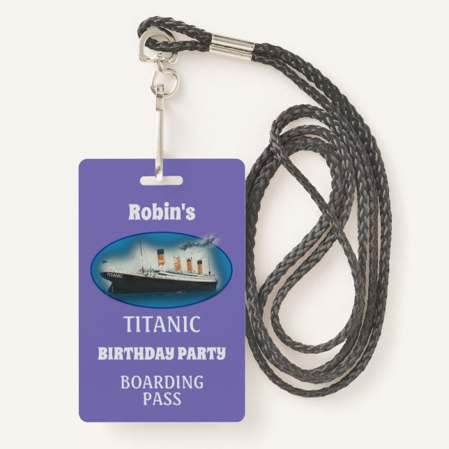 Titanic Birthday Purple White Star Line Ship Badge ID Badge (Front with Lanyard)