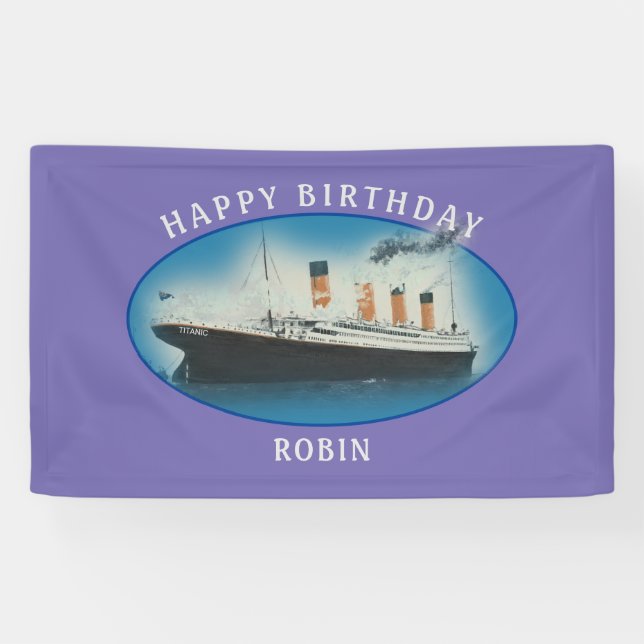 Titanic Birthday Purple White Star Line Ship Banner (Horizontal)