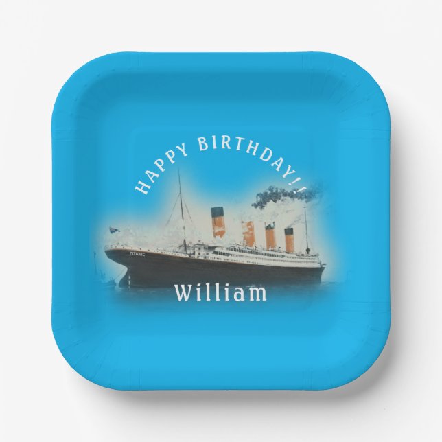Titanic Birthday Square Ship  Paper Plate (Front)