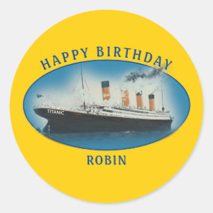 Titanic Birthday Yellow RMS White Star Line Ship Classic Round Sticker