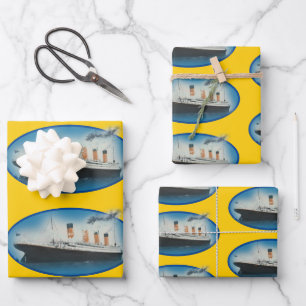 Titanic Birthday Yellow White Star Line Ship Wrapping Paper Sheet