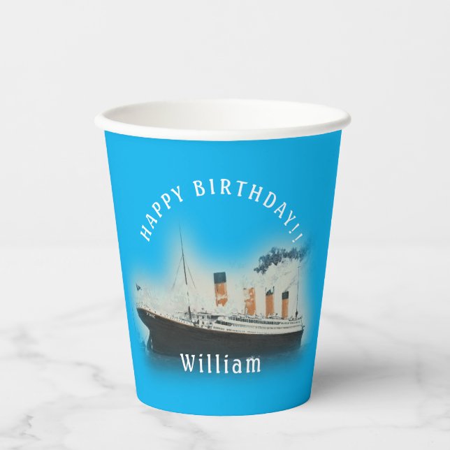 Titanic Blue Birthday Paper Cups (Front)