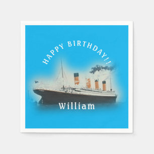 Titanic Blue Birthday White Star Line Ship Napkin