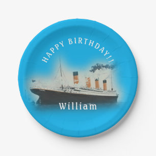 Titanic Blue Birthday White Star Line Ship Paper Plate