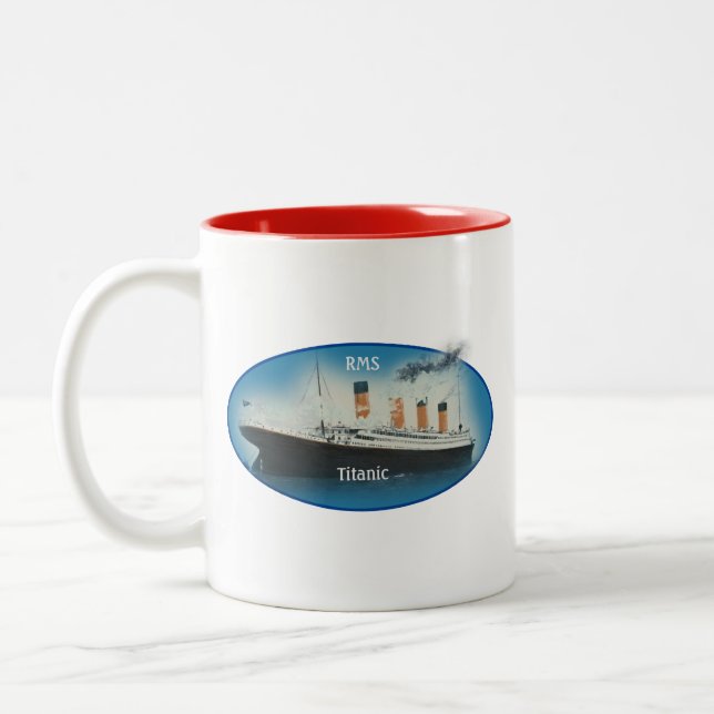 Titanic Maritime Blue RMS White Star Line Ship Two-Tone Coffee Mug (Left)