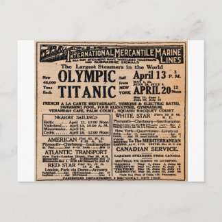 Titanic Newspaper Ad Postcard