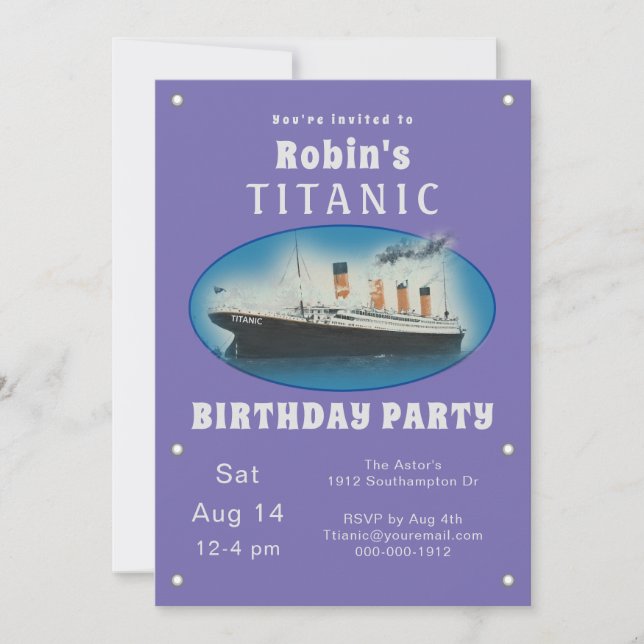 Titanic Purple Birthday Invitation (Front)