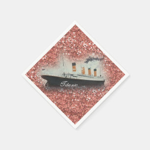 Titanic Rose Gold Glitter White Star Line Ship Napkin