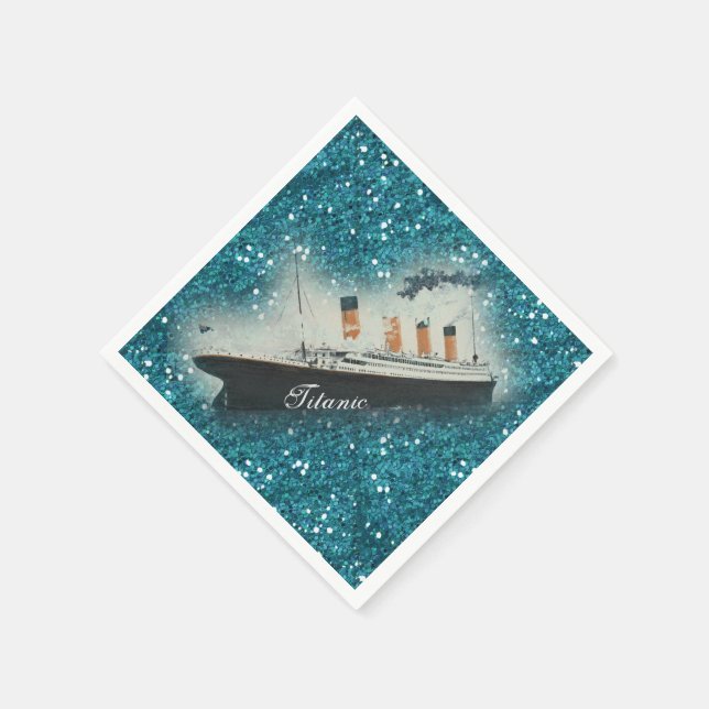 Titanic Sapphire Glitter Glam White Star Line Ship Napkin (Corner)