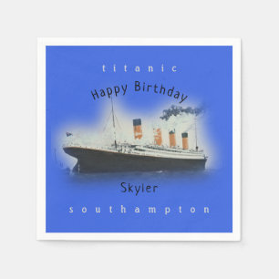 Titanic Ship Happy Birthday Name Marinne Blue Napkin