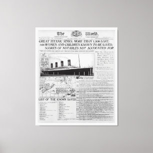 TITANIC SINKS - Frontpage News Worldwide 1912 Canvas Print