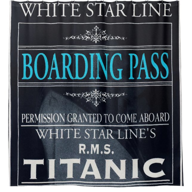 Titanic White Star Line Boarding Pass Dark Shower Curtain (Front)