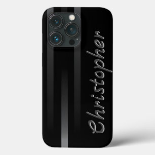 Titanium black and Silver Stainless Steel Print iPhone 13 Pro Case