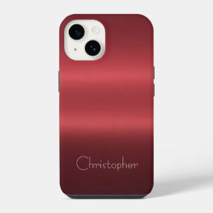Titanium Silver and red Stainless Steel Metallic iPhone 14 Case