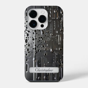Titanium silver stainless steel print iPhone 14 pro case