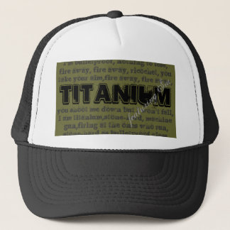 Titanium Song trucker hat with olive background