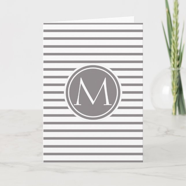 Titanium Thin Stripes Pattern and Monogram Note Card (Front)