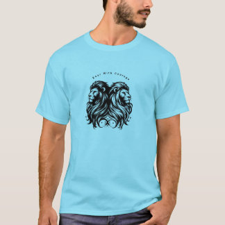 Title: Blue T-Shirt with Twin Lions and 'Roar with
