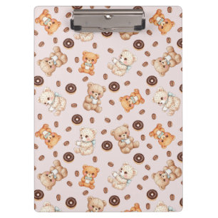 Title Cute Coffee and Doughnuts Bear Seamless Patt Clipboard