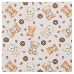 Title Cute Coffee and Doughnuts Bear Seamless Patt Fabric