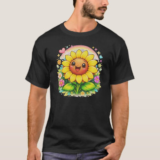 🌻 Title Cute Smiling Sunflower Rainbow Garden T-Shirt