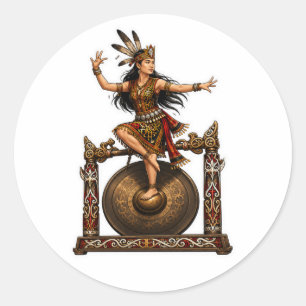 TITLE DAYAK TRIBAL DANCER ON TRADITIONAL GOSticker Classic Round Sticker