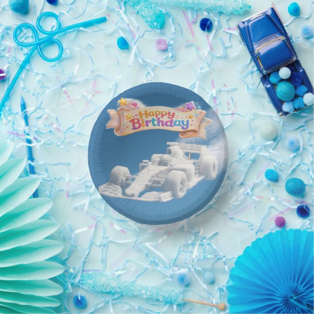 Title happy birthday racing card cloud paper plate (Party)