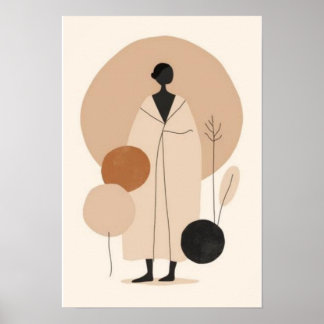 Title: Minimalist Woman in White Coat Wall Art 