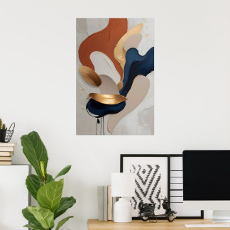 Title Modern Abstract Terracotta Navy Gold Art Pri Poster