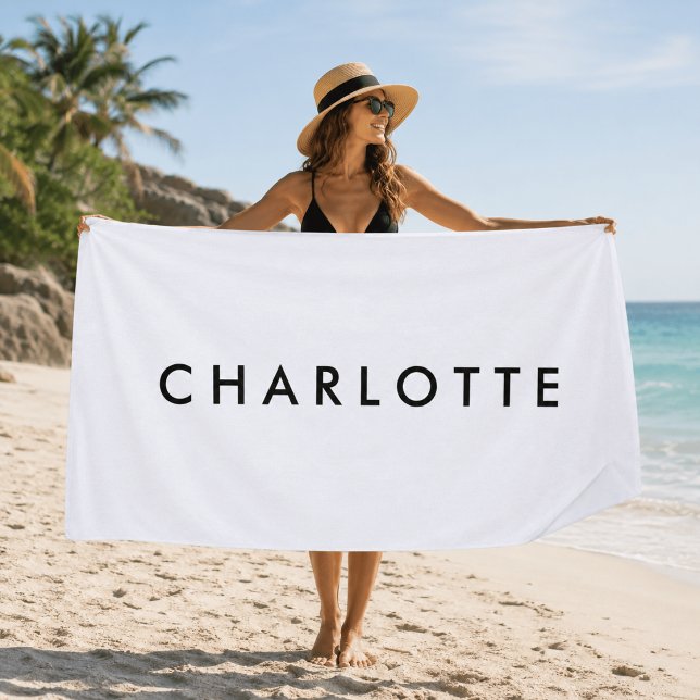 Title  Modern Personalised White Name Beach Towel (Creator Uploaded)