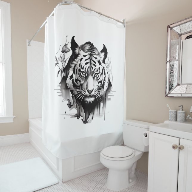 Title: Monochrome Wild Animals Shower Curtain (In Situ)