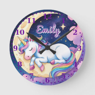 Title: Moon Unicorn Wall Clock – Editable Name