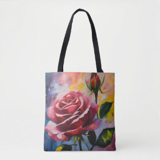 Title: Neo-Expressionist Painting of a Rose and Li Tote Bag