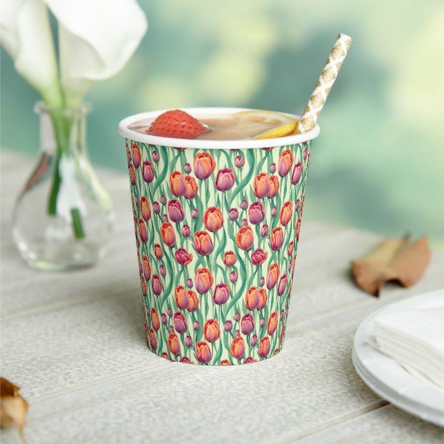 Title: "Olive Green Tulip Bouquet Paper Cups (Insitu)
