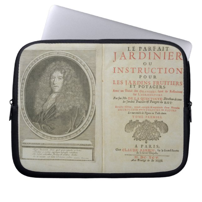 Title page and portrait frontispiece of the author laptop sleeve (Front)