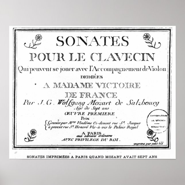 Title Page for 'Sonates pour le clavecin' Poster (Front)