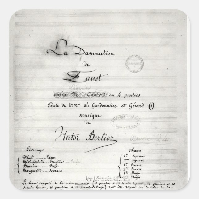 Title page of 'La Damnation de Faust' Square Sticker (Front)
