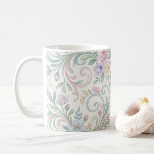 Title Pastel Whimsy: Hand-Painted Watercolor Flora Coffee Mug
