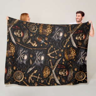 Title pirate legend Jolly Roger and treasure chest Fleece Blanket