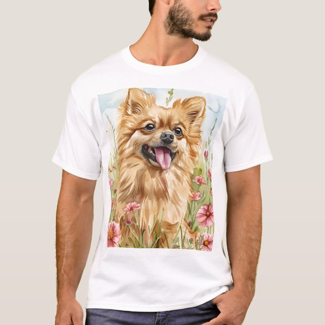 Title: Pomeranian Dad Shirt – Watercolor (Front)