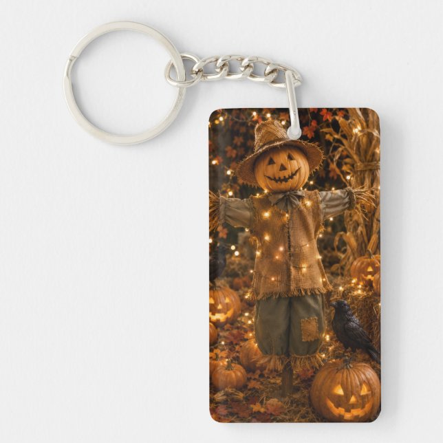 Title  Rustic Halloween Scarecrow Acrylic Keychain (Front)
