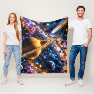 Title Saturn and comic galactic plush blanket de