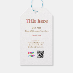 title scan QR contact logo here place date busines Gift Tags