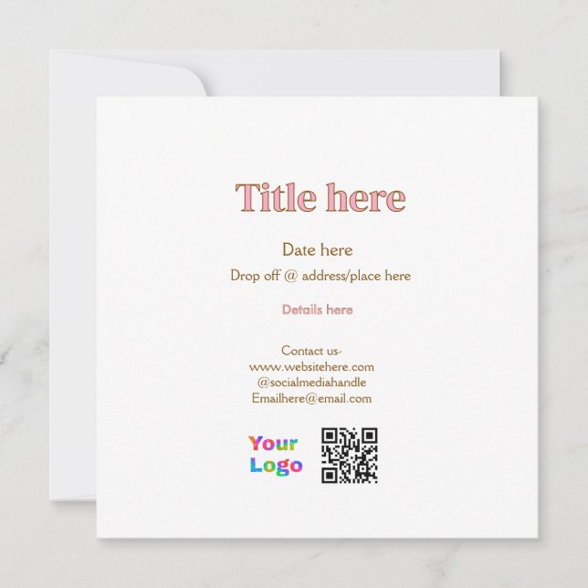 title scan QR contact logo here place date busines Invitation (Front)